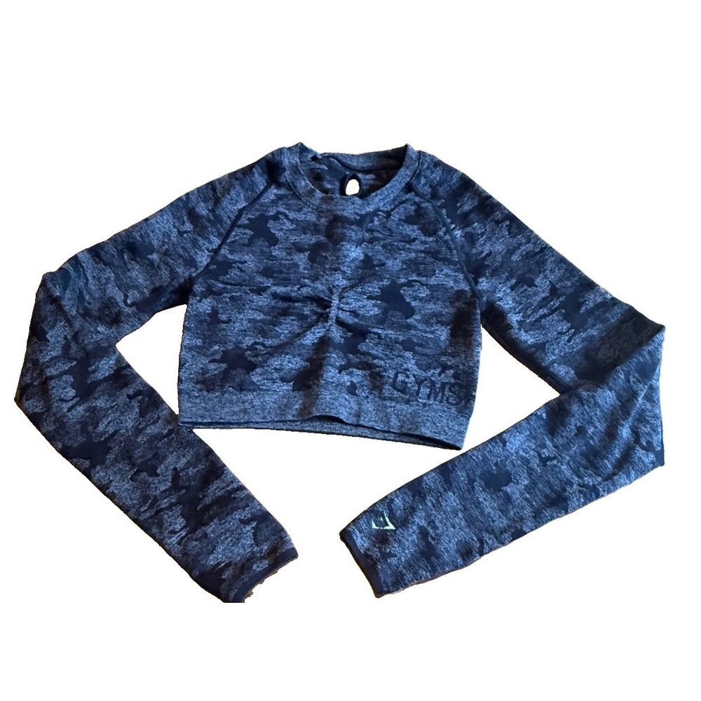 Gymshark Camo Black Long Sleeve Seamless Crop Top Size S Adapt Gym Workout